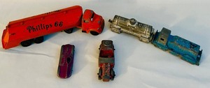 lot 254C image: LL - Vintage Diecast Toy Vehicles Lot Including Phillips 66 Tanker and Train Cars
