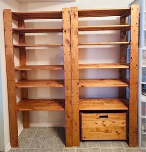 lot 256C image: LL - Wood Storage Shelving Units with Removable Bin