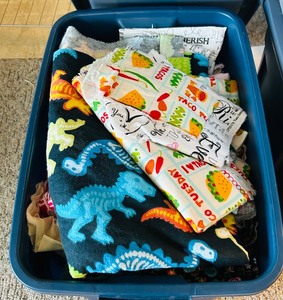 lot 260C image: LL - Large Collection of Assorted Printed Fabric Scraps and Fleece Pieces