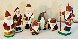 lot 270C image: LL - Set of 7 Hand Painted Santa Claus Figurines, Tallest 8 Inches
