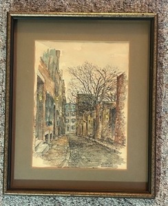 lot 279C image: LL - Framed Watercolor Print of Acorn St, Beacon Hill Boston
