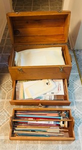 lot 289C image: LL - Wooden Storage Chest with Knitting Needles, Yarn, and Craft Supplies