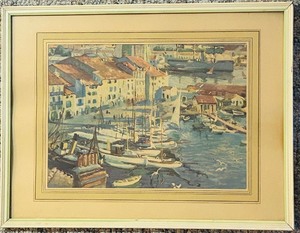 lot 293C image: LL - Framed Harbor Scene Artwork Print