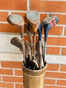 lot 302C image: G - Vintage Golf Club Set with Leather Bag Assorted Woods and Irons