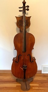 lot 3 image: Vintage Cello with Bow and Wooden Stand