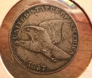 lot 5X image: 1857 United States Flying Eagle One Cent Coin in Very Fine Condition