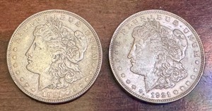 lot 14X image: Pair of 1921 Morgan Silver Dollars US Coins
