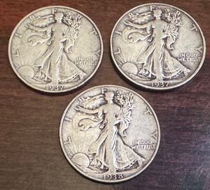 lot 17X image: 1937-S, 1937-D, and 1938 Walking Liberty Half Dollar Set
