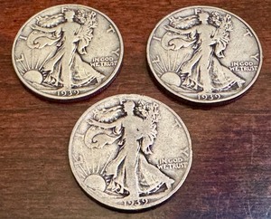 lot 20X image: Set of 3 1939 Walking Liberty Half Dollars (P, D, S Mints)