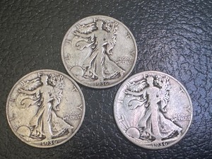 lot 25X image: Lot of 3 Walking Liberty Half Dollars 1936, 1936-A, 1936-D