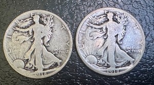 lot 28X image: 1918 and 1928-S Walking Liberty Half Dollar Coins