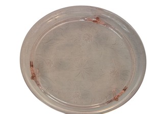 lot 29D image: DR - Vintage Pink Depression Glass 10-Inch Footed Cake Plate