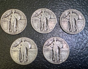 lot 29X image: Set of 5 Standing Liberty 1930 US Quarter Dollar Coins