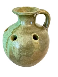 lot 31D image: DR - Vintage North State Pottery Green Handled Vase Sanford NC