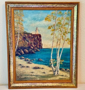 lot 32D image: Pearl Charlson Split Rock Lighthouse Landscape Original Oil Painting