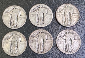 lot 32X image: Set of 6 Standing Liberty Silver Quarters 1929