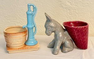 lot 36D image: K - Set of 2 Vintage 1948 Ceramic Planters - Donkey and Water Pump Designs
