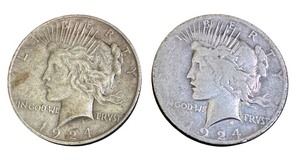 lot 36X image: Pair of 1924 Peace Silver Dollars