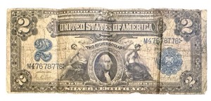 lot 39X image: 1899 US $2 Silver Certificate Large Note