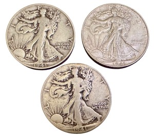 lot 40X image: Set of 3 1941 Walking Liberty Half Dollars - 2 Denver, 1 San Francisco Mint Marks