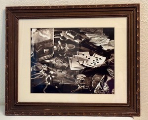 lot 41D image: LBR - Vintage Framed Black-and-White Gambling Scene Photographic Print