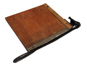 lot 42D image: DR - Bradley Vintage 12 x 12 Inch Paper Cutter with Wooden Base