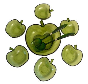 lot 43D image: Vintage Hazel Atlas Apple Shaped Salad Serving Set with Bowl and Utensils