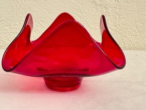 lot 47D image: K-Viking Epic Ruby Red Glass Handkerchief Bowl 4 Inch Vintage