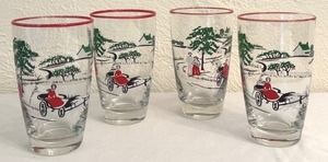lot 48D image: K - Set of 4 Libbey Currier and Ives Vintage Glass Tumblers Making Hay Pilsners
