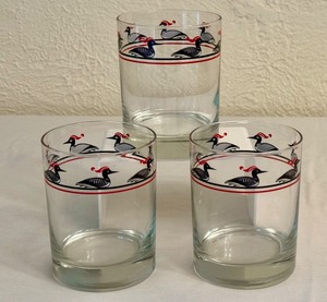 lot 49D image: K - Set of 3 Vintage Georges Briard Double Old Fashion Glasses with Duck Design