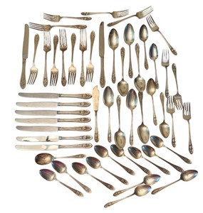 lot 51D image: Vintage Luxor Plate Wm. A. Rogers Flatware Set with Floral Pattern - 44 Pieces