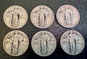 lot 51X image: Lot of 6 Standing Liberty Silver Quarters, 1923, 1926 and 1928