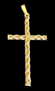 lot 7M image: 10K Gold Rope Cross Pendant