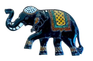 lot 12M image: Vintage Siam Sterling Enamel Lucky Elephant Brooch