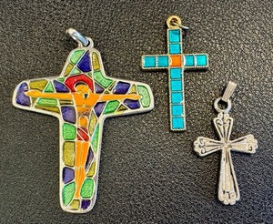 lot 37M image: Set of 3 Cross Pendants Including Stained Glass and Mosaic Designs