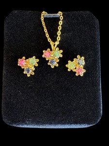 lot 40M image: Vintage Gold-Filled Necklace and Earring Set with Colorful Stones