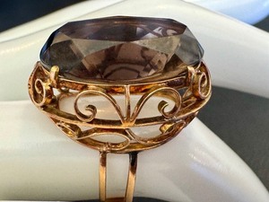 lot 43M image: 14k Gold Smokey Quartz Ring Size 6 Ornate Setting