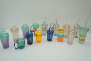 lot 36 image: NEW Tumblers (13ct) Glitter, Striped, Animals-all lidded with straws, & 4pk Sun Squad Kids Cups