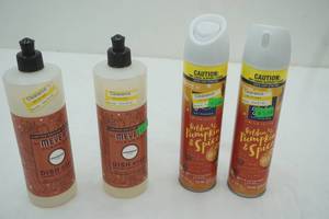 lot 68 image: (2ct) 16oz Mrs. Meyers Dish Soap & (2ct) Glade Golden Pumpkin & Spice Spray