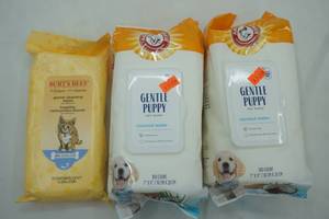 lot 75 image: (2ct) Arm & Hammer Gentle Puppy Coconut Water Wipes (100ct each) & Burts Bees Cat Wipes (50ct)