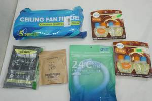 lot 78 image: Multi-Surface Cleaning Wipes, Ceiling Fan Filters, Cooling Band, Febreze Plugs (2 packages with 2 each)