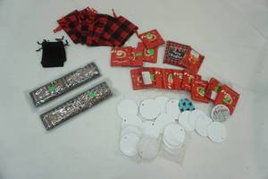 lot 111 image: Ceramic Ornaments, Small Cloth Plaid Gift Bags, Counters