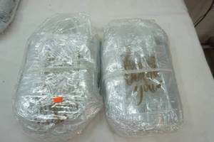 lot 264 image: Clear Plastic Thank You Bags wGold Writing