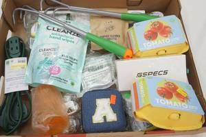 lot 274 image: Variety Lot Tomato Growing Kits, Hand Cultivators, Blue Light Filtering Glasses, Antibacterial Wipes