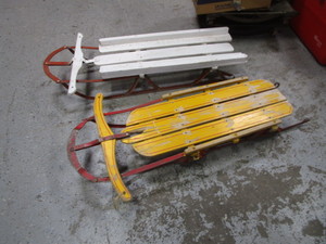 lot 157 image: (2) Vintage Sleds