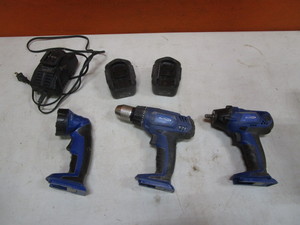 lot 192 image: Blue Point 14.4v 38 Impact, Drill, Flashlight, Batteries, Charger