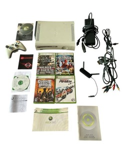 XBOX 360 Console, XBOX 360 Wireless Network Adapter, Controller (Untested), and Games - Soldier of Fortune Payback, Marvel Ultimate Alliance, Burnout Paradise, Forza 2 Motorsport, and Guitar Hero III