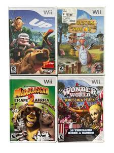 lot 15 image: New (Sealed) Nintendo Wii Game Lot - Madagascar 2, Up, Chicken Shoot, and Wonder World Amusement Park