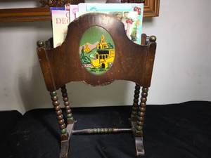 lot 37 image: Wooden Magazine Rack w Books