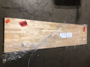 lot 3 image: Hampton Bay 8 ft. L x 25 in. D Finished Engineered Birch Butcher Block Countertop with Standard Edge Damaged Customer Returns See Pictures